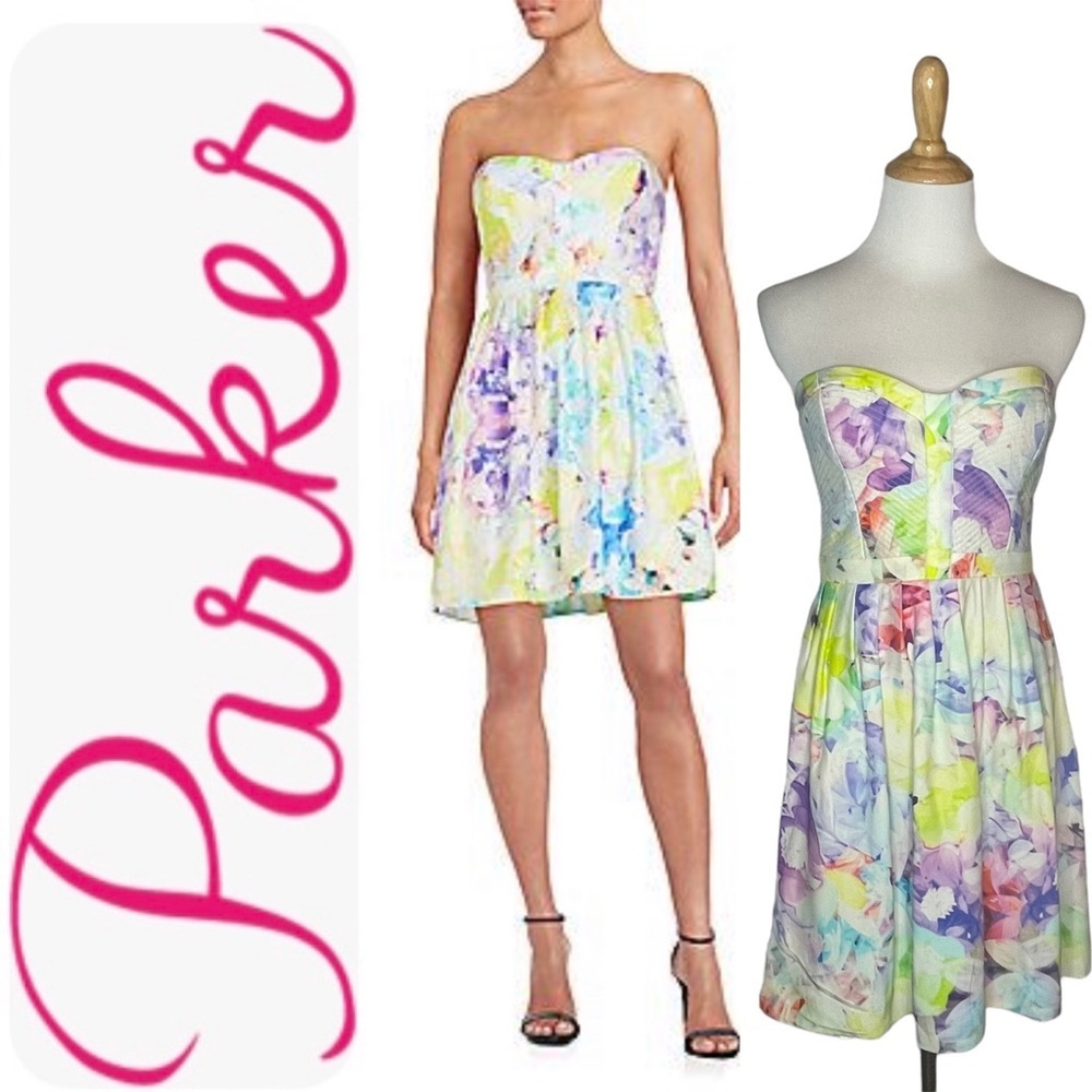 Parker Lily Floral Silk Mini Strapless Dress